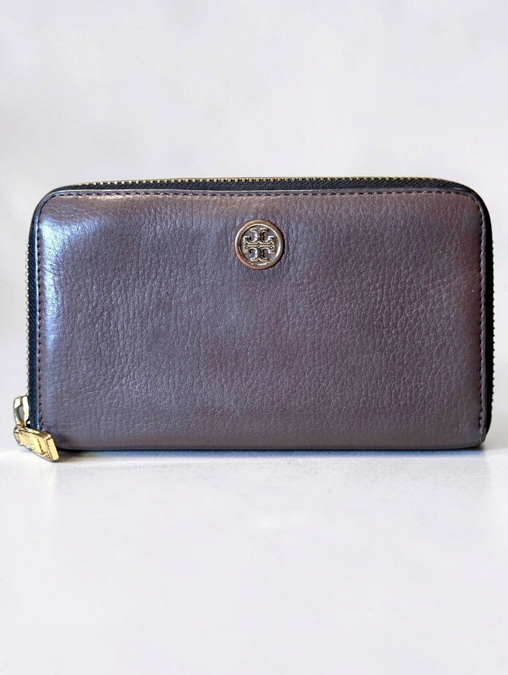Tory Burch Leather Zip Wallet with Gold Logo